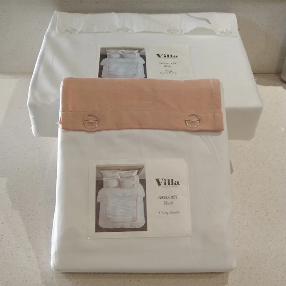 Villa by Noble Excellence Greek Key Blush King Duvet Cover - Picture 3 of 7